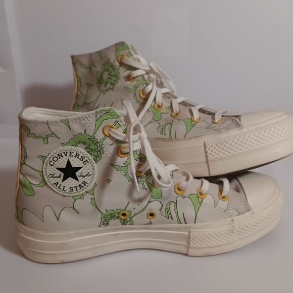 Converse Green and White floral High-Top Sneakers - Picture 2 of 11